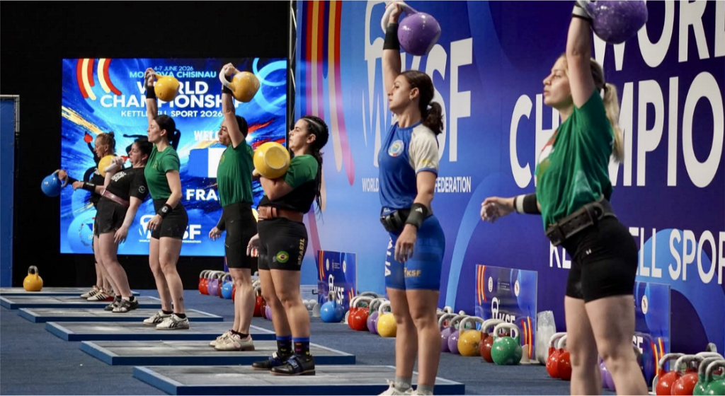 Haylee Redfern pictured in the centre - 4th from the left and right, during competition at the WKSF recently.