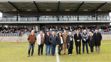 Image (L-R): Craig McKinnon (Grandstand designer), Paul Adams (FSC Director Projects), Cr Brian Mattiske, Cr Chris Roylance, Cr Jenny Webb, Mr Phil Donato Member for Orange, Mayor Phyllis Miller OAM, The Hon. Ron Hoenig Minister for Local Government, Stephen Dunshea (FSC General Manager), Cr Marg Duggan and Cr Aidan Clarke.