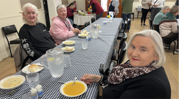 Regular patrons to the Soup and Slice Kitchen 2026. R-L Audrey Girot, Flo Parsons, Gail Moore.