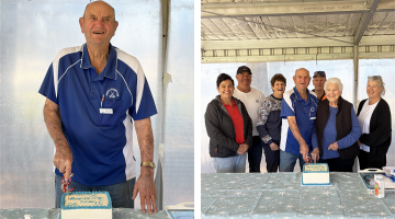 Kevin Rubie celebrates his 90th birthday at Croquet on 8 September. Kevin is pictured cutting the cake, and twith his family during the celebrations.