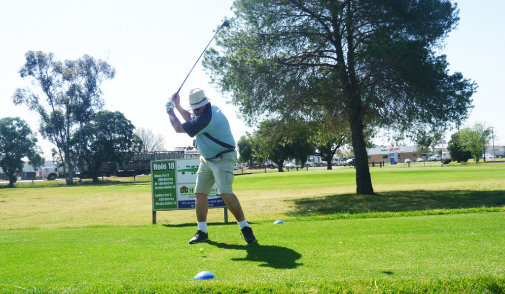 Alex McKinnon teeing off on the 12th. He hit a good shot too!