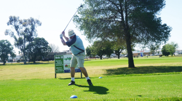Alex McKinnon teeing off on the 12th. He hit a good shot too!