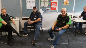 Preparing to screen students’ vision at Parkes Public School recently are Lions club members from left to right - Barbara Andrews from Bathurst Lions, Ron Parry from Lions On Oz, Ian Acret our President here in Forbes and Roger Broughton from Dubbo Lions.